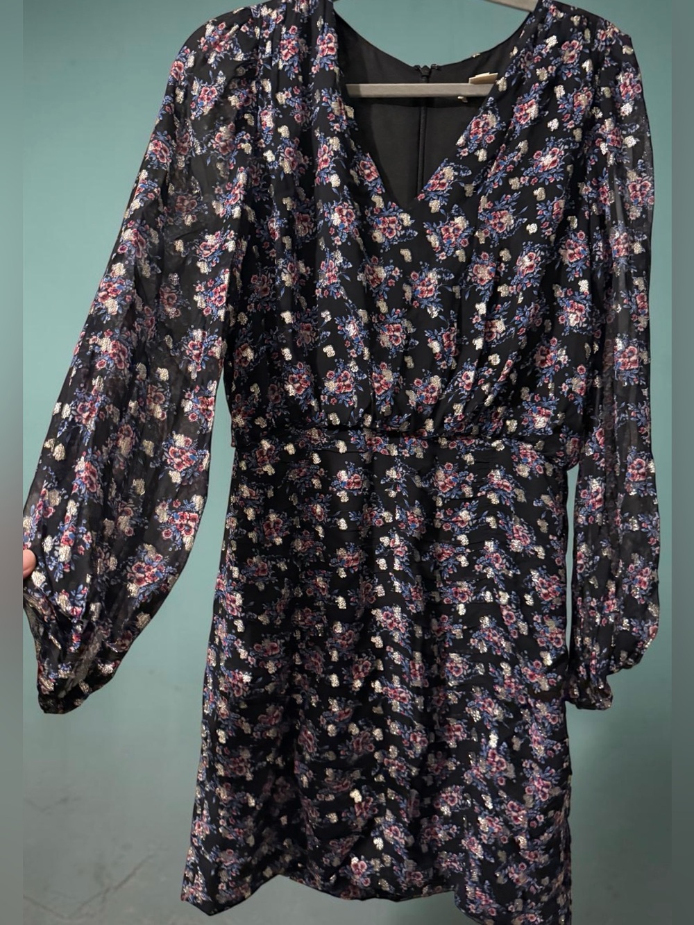 Shoshanna Navy Floral Long-Sleeve V-Neck Dress